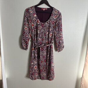 Boden Size 6 Silk Long Sleeve Purple Dress Mini Floral Dot